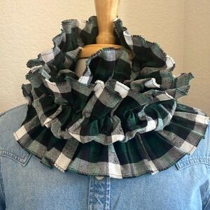 Flannel plaid ruffled scarf.